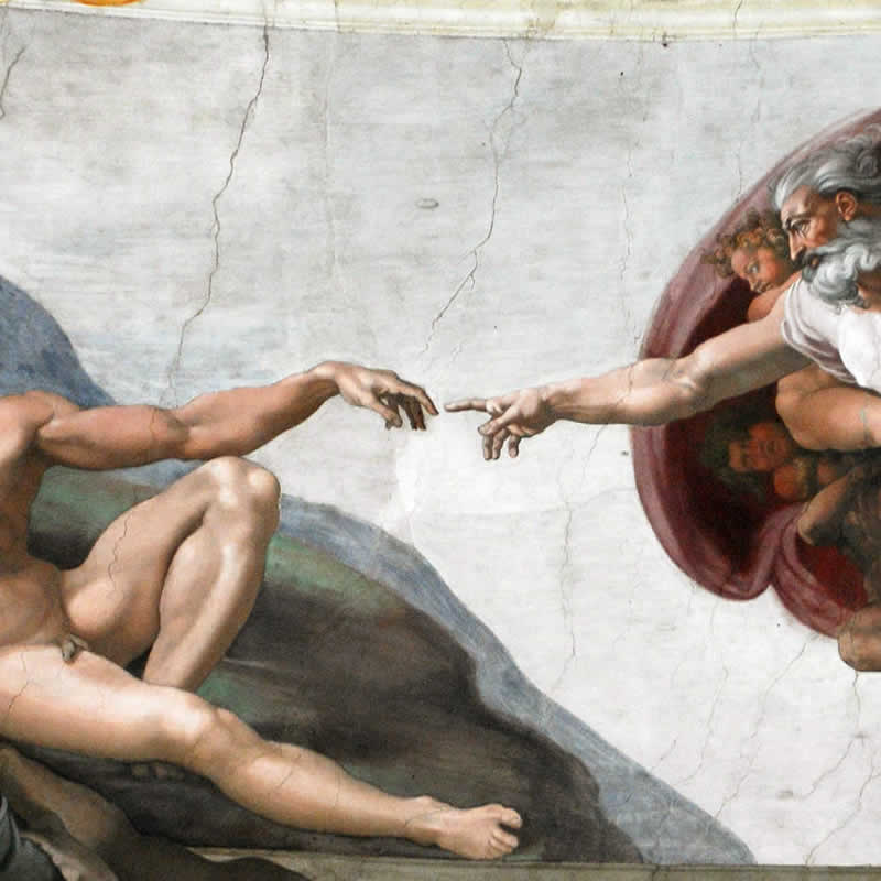 Detalhe da Criação de Adão, afresco de Michelangelo na Capela Sistina