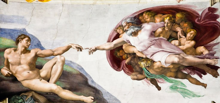 A Criação de Adão, afresco de Michelangelo na Capela Sistina