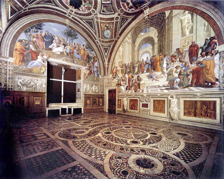 A Sala da Assinatura, afrescada por Rafael, nos Museus do Vaticano